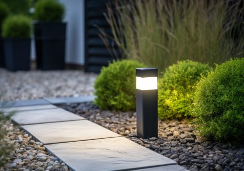 Modern LED garden light casting a warm glow on a landscaped path
